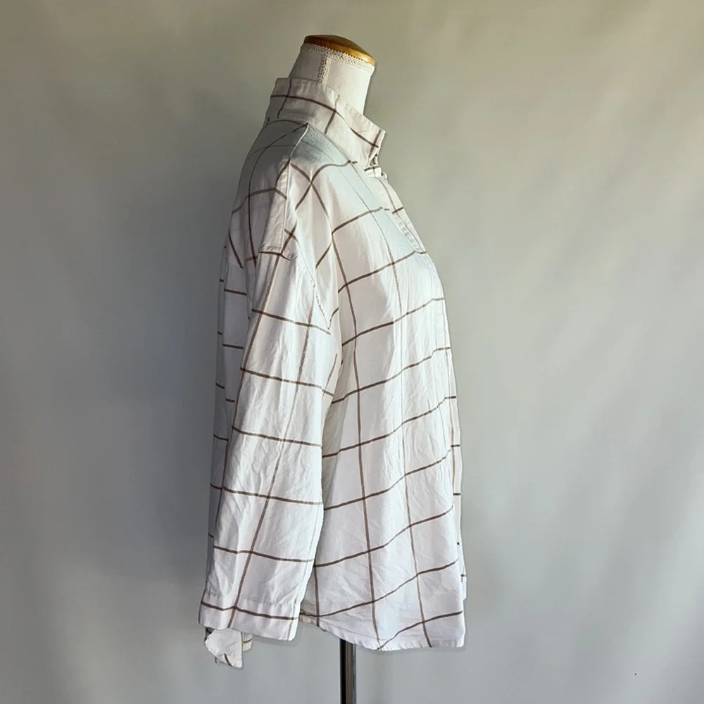 Lunya Brushed Flannel Windowpane Pajama Top - sz M